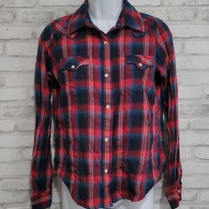 Wrangler Wrancher Shirts Blue/Red Flannel Size S